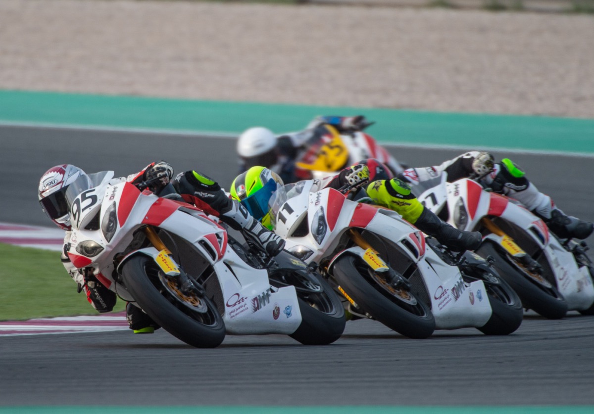 Action from the third round of the Qatar Superstock 600 championship at Losail International Circuit yesterday.