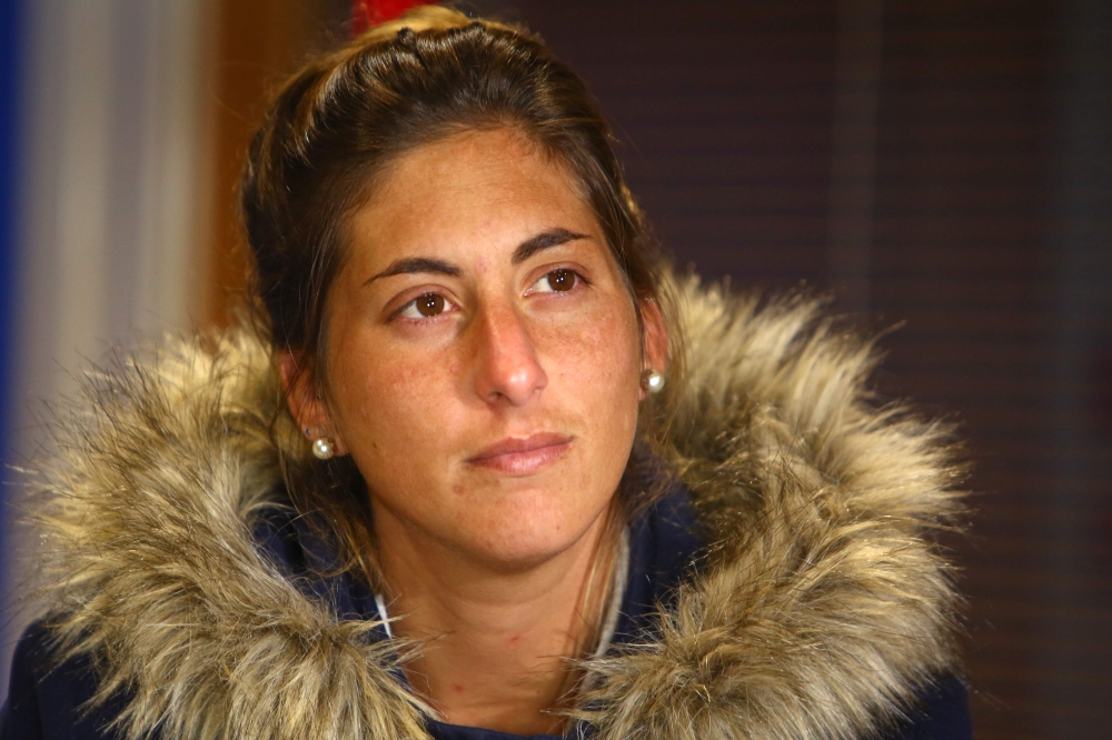 Romina Sala, sister of Cardiff City's missing Argentinian footballer Emiliano Sala, whose flight disappeared from radar over the English Channel north of Guernsey, holds a press conference at Cardiff City Stadium in Cardiff, south Wales on January 25, 201