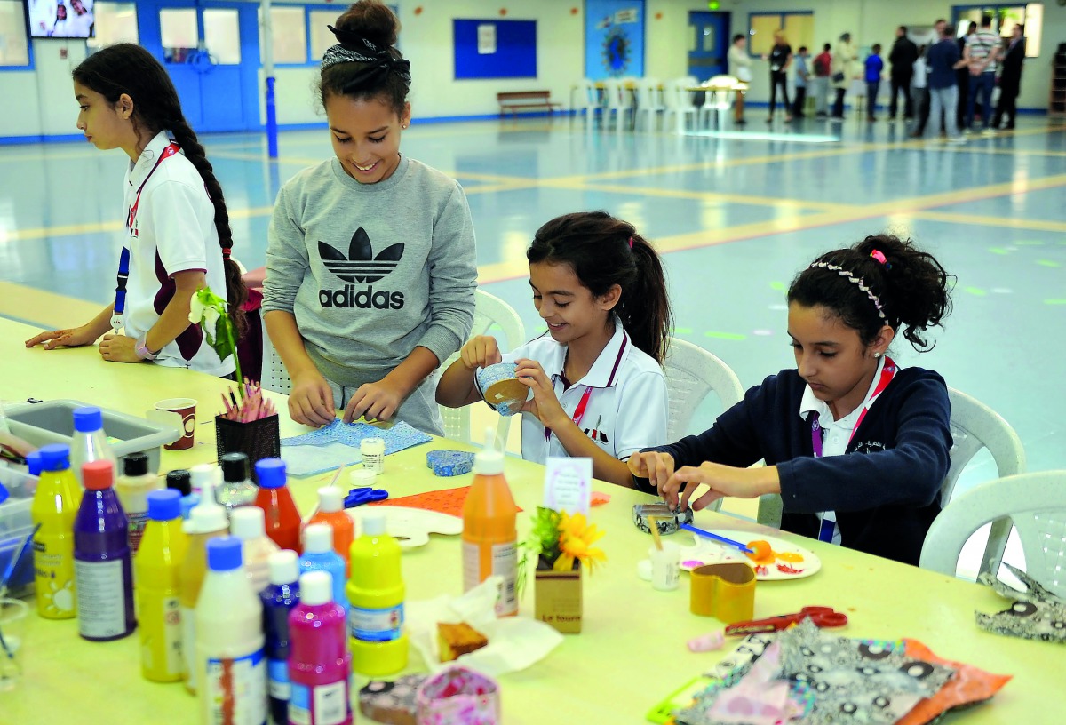 Children taking part in different activities during the Open house at Lycée Voltaire school in Al Waab yesterday. Pics: Abdul Basit/The Peninsula