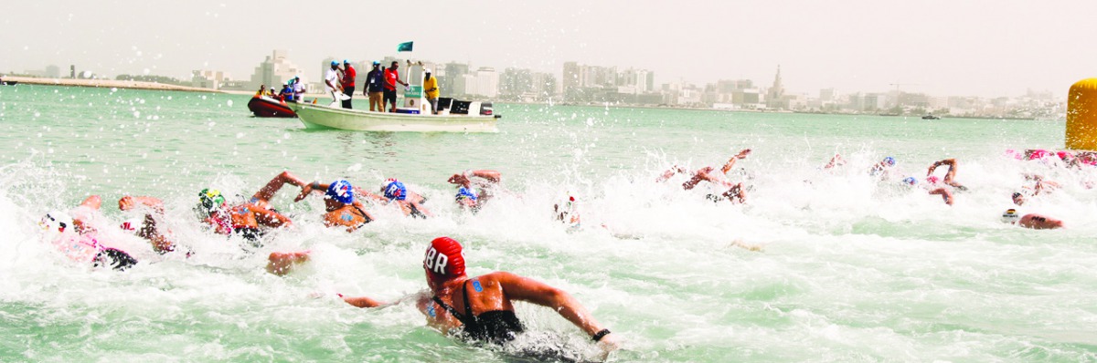 A file picture of a swimmer taking part in the FINA/HOSA Marathon Swim World Series in Doha last year. 