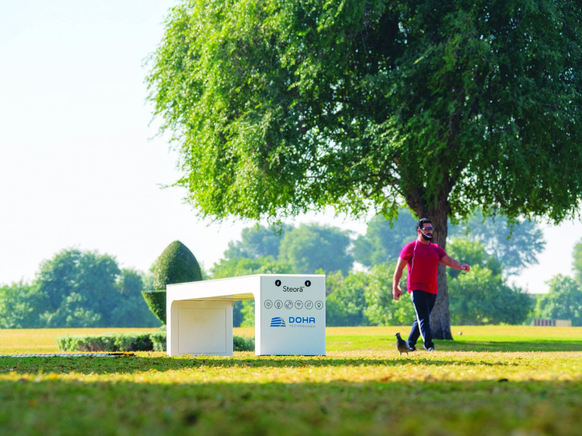 A view of a Smart Bench installed at Aspire Park.