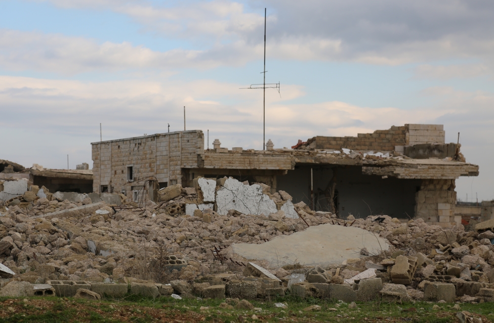 A destroyed building is seen in ruins of a settlement after land and air strikes, which were continued for 8 years, in Hama, designated in the Idlib de-escalation zone, Syria on December 28, 2018. ( E?ref Musa - Anadolu