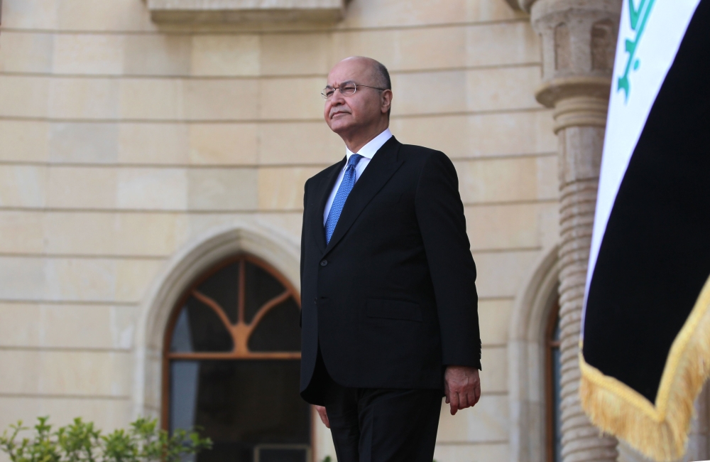 Iraqi President Barham Salih awaits the arrival of the King of Spain in the capital Baghdad on January 30, 2019. / AFP / AHMAD AL-RUBAYE 