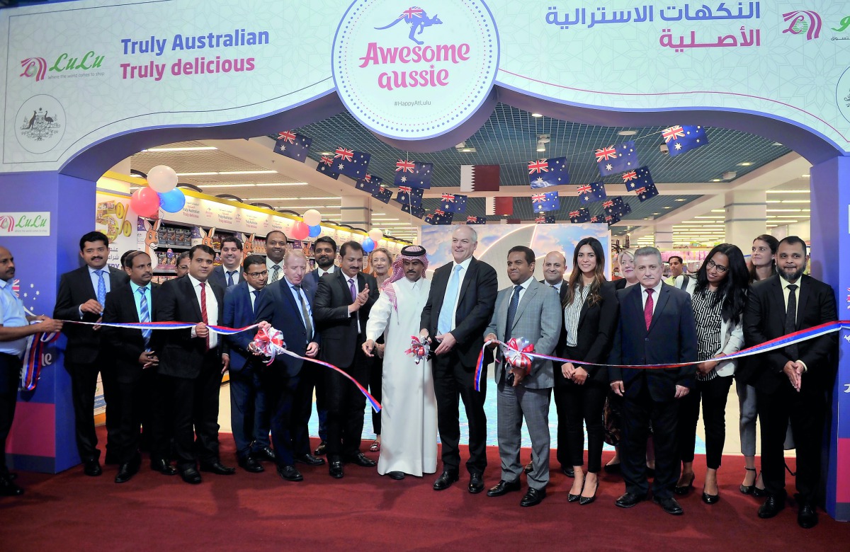 Abdulla Khalifa Al Kuwari (centre), Director of Quantitative Licences and Marketing Control Department at the Ministry of Economy and Commerce; Dr Axel Wabenhorst, Australian Ambassador to Qatar, and Mohamed Althaf, Lulu Regional Director, with other offi