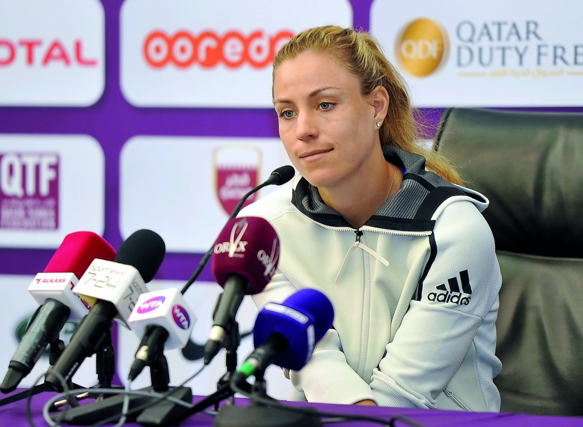 German World No. 6, Angelique Kerber speaks during a press conference held at the Khalifa International Tennis and Squash Complex ahead of the Qatar Total Open 2019, in Doha yesterday.
Picture: Abdul Basit/The Peninsula