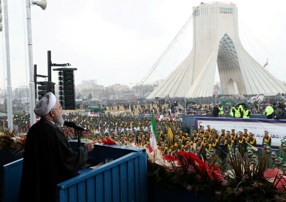 Iran's President Hassan Rouhani speaks during a ceremony to mark the 40th anniversary of the Islamic Revolution in Tehran, Iran, February 11, 2019. 