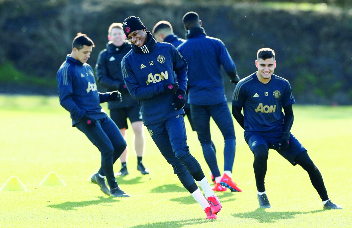 Manchester United's Marcus Rashford and Andreas Pereira during training Action Images via Reuters/Jason Cairnduff
