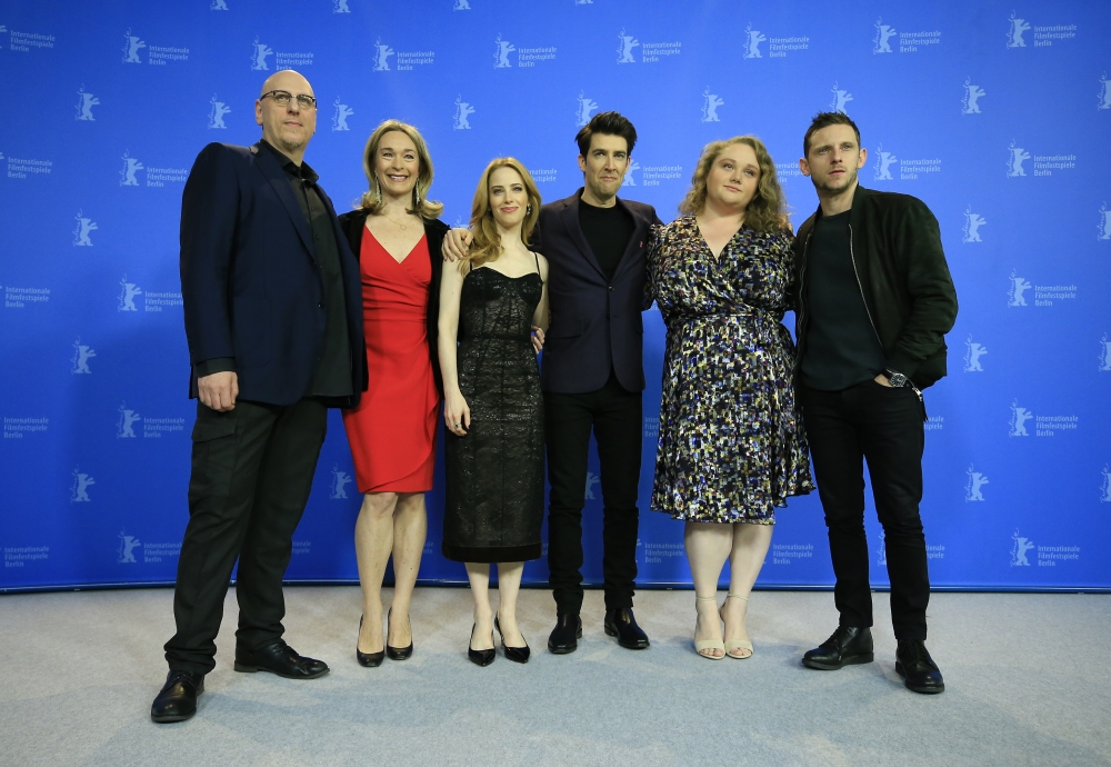 Producer Celine Rattray (L-2), Jaime Ray Newman (L-3), Jamie Bell (L), Guy Nattiv (R-3) and Danielle Macdonald (R-2) attend the press conference of the movie 