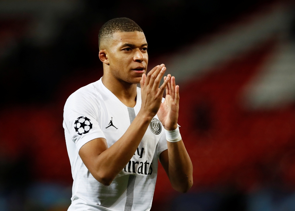 Paris St Germain's Kylian Mbappe applauds the fans at the end of the match, Champions League Round of 16 First Leg,  Manchester United v Paris St Germain,  Old Trafford, Manchester, February 12, 2019. Reuters/Jason Cairnduff
 