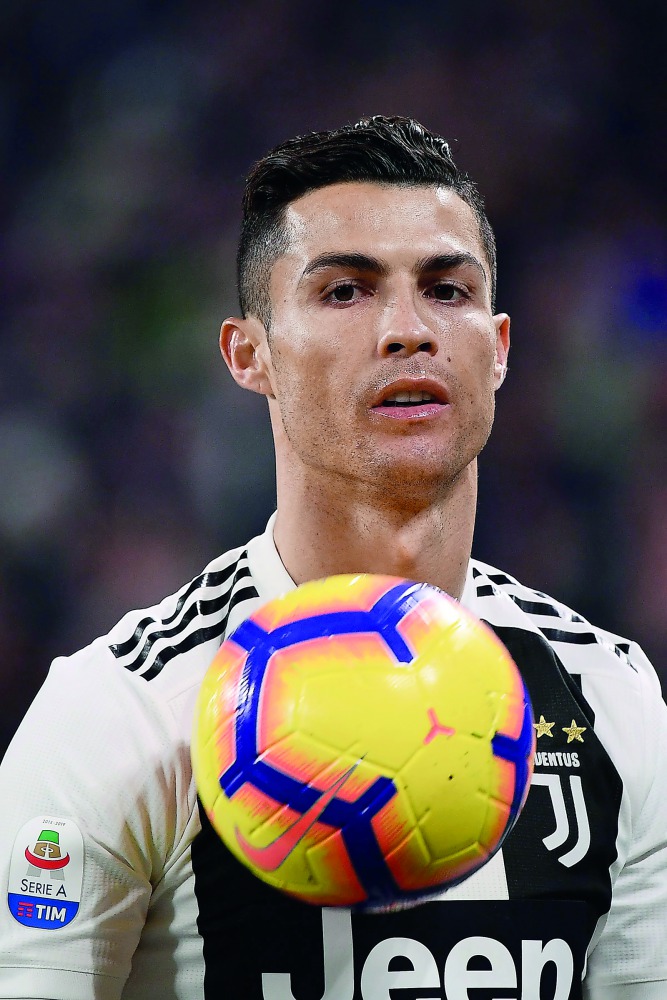 Juventus' Portuguese forward Cristiano Ronaldo reacts during the Italian Serie A football match Juventus vs Frosinone on February 15, 2019 at the Juventus stadium in Turin. AFP / Marco Bertorello