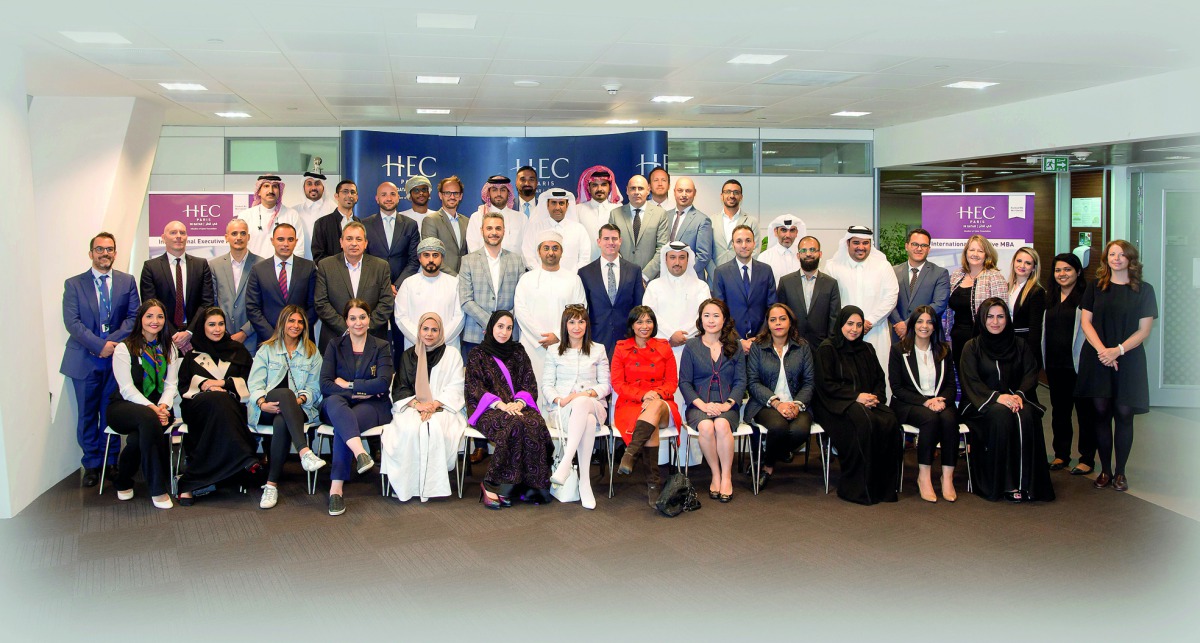 EMBA Class of 2020 during a launch event pose for a group photo.