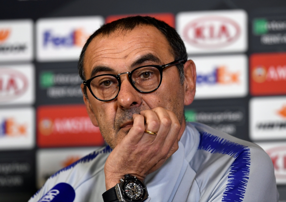 Chelsea manager Maurizio Sarri during the press conference Action Images via Reuters/Tony O'Brien