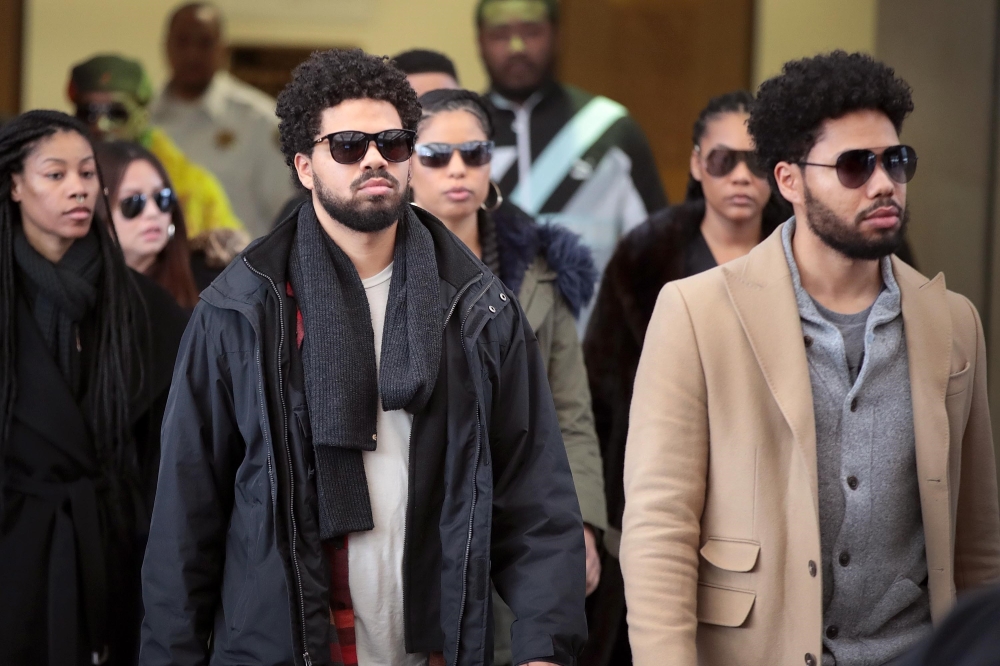 People believed to be family members of Empire actor Jussie Smollett leave the Cook County courthouse following the actor's bond hearing on February 21, 2019 in Chicago. Scott Olson/Getty Images/AFP