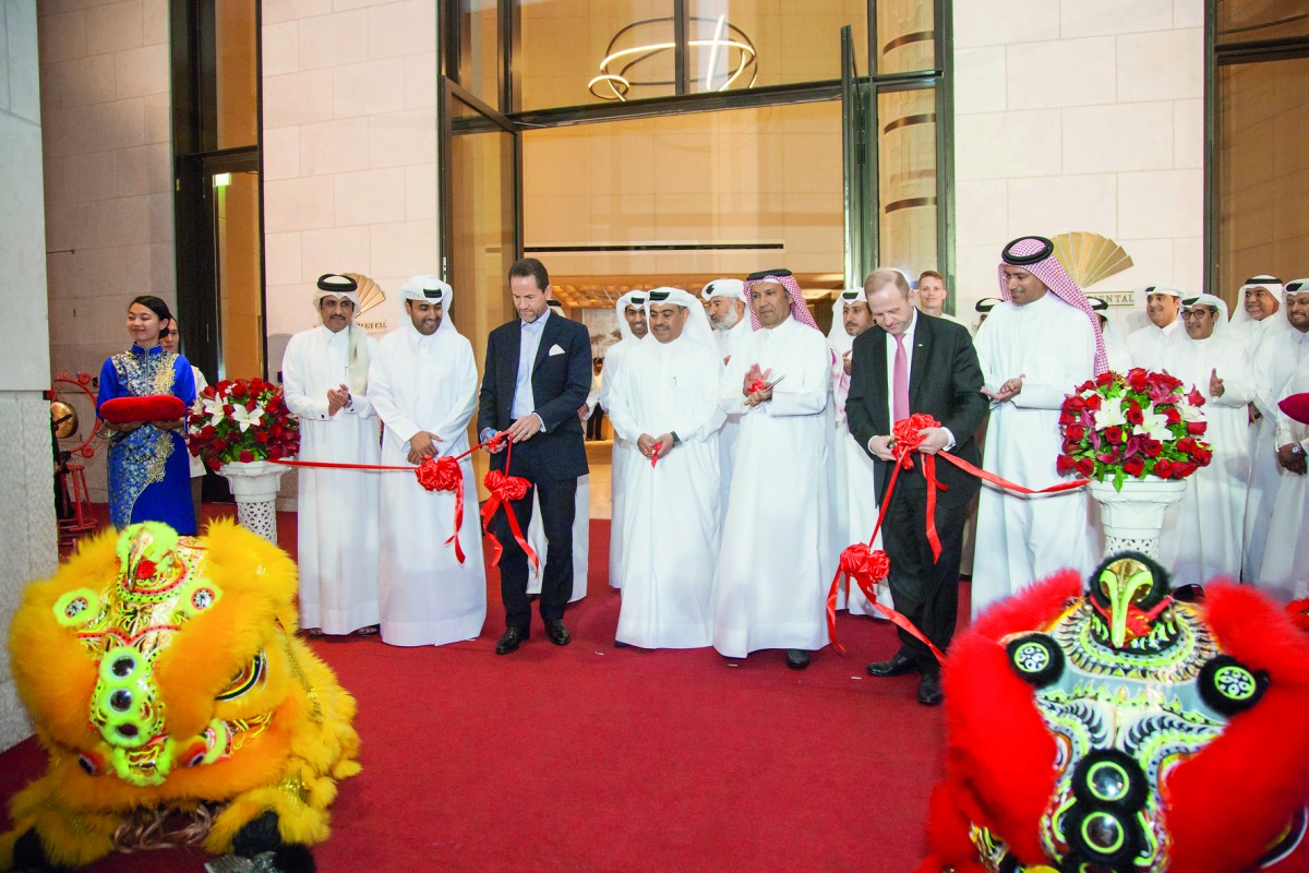 Minister of Commerce and Industry H E Ali bin Ahmed Al Kuwari and other dignitaries during the ribbon-cutting ceremony of Mandarin Oriental Doha at Msheireb Downtown Doha.
