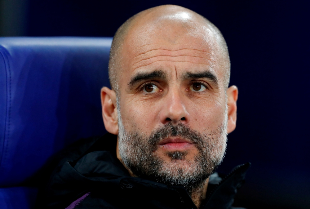Manchester City manager Pep Guardiola before the match, February 20, 2019. Action Images via Reuters/Matthew Childs