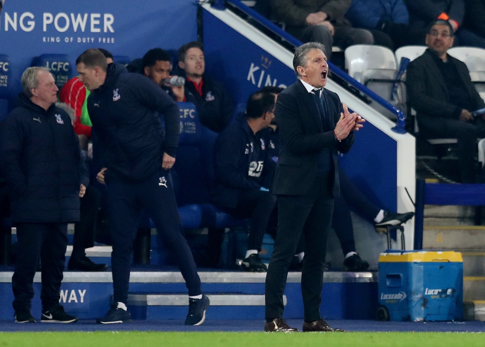 Leicester City manager Claude Puel reacts after his side concedes their second goal REUTERS/Jon Super