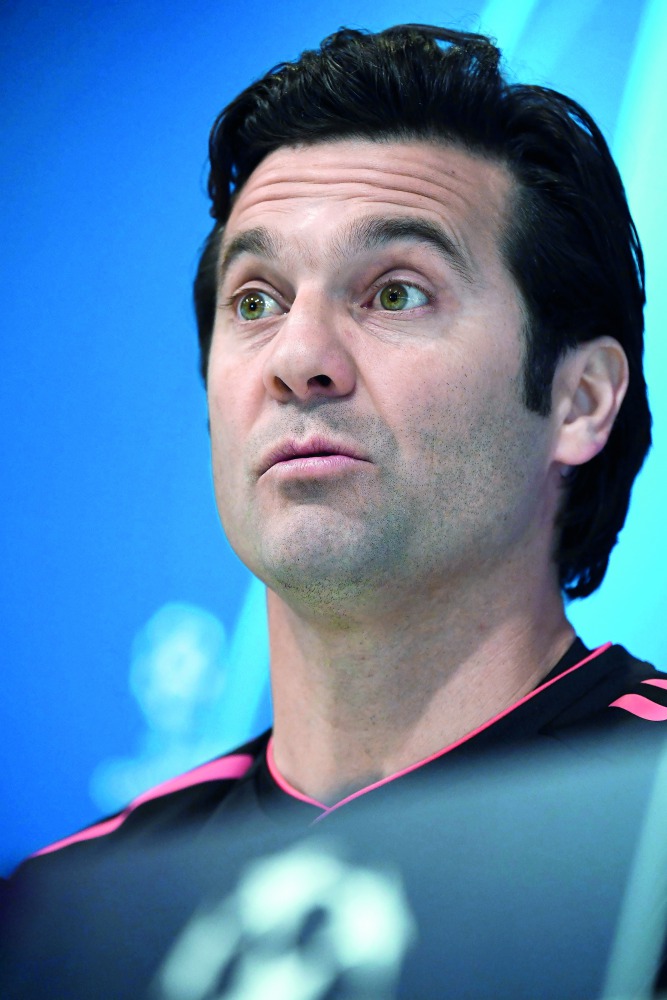 Real Madrid's Argentinian coach Santiago Solari holds a press conference at the Valdebebas training complex in the outskirts of Madrid, on March 4, 2019, on the eve of the UEFA Champions League, round of 16, second leg football match against Ajax. AFP / J