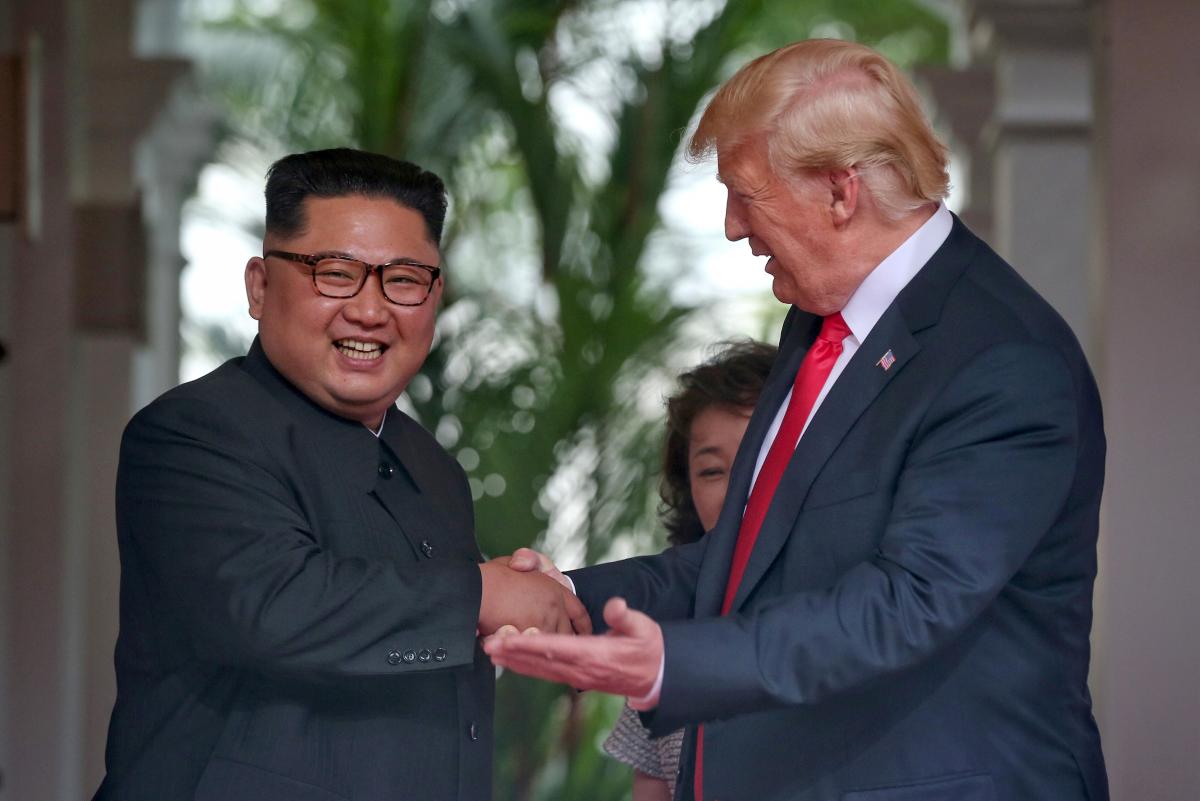 US President Donald Trump meets North Korean leader Kim Jong Un at the Capella Hotel on Sentosa island in Singapore, June 12, 2018. Kevin Lim/The Straits Times via Reuters