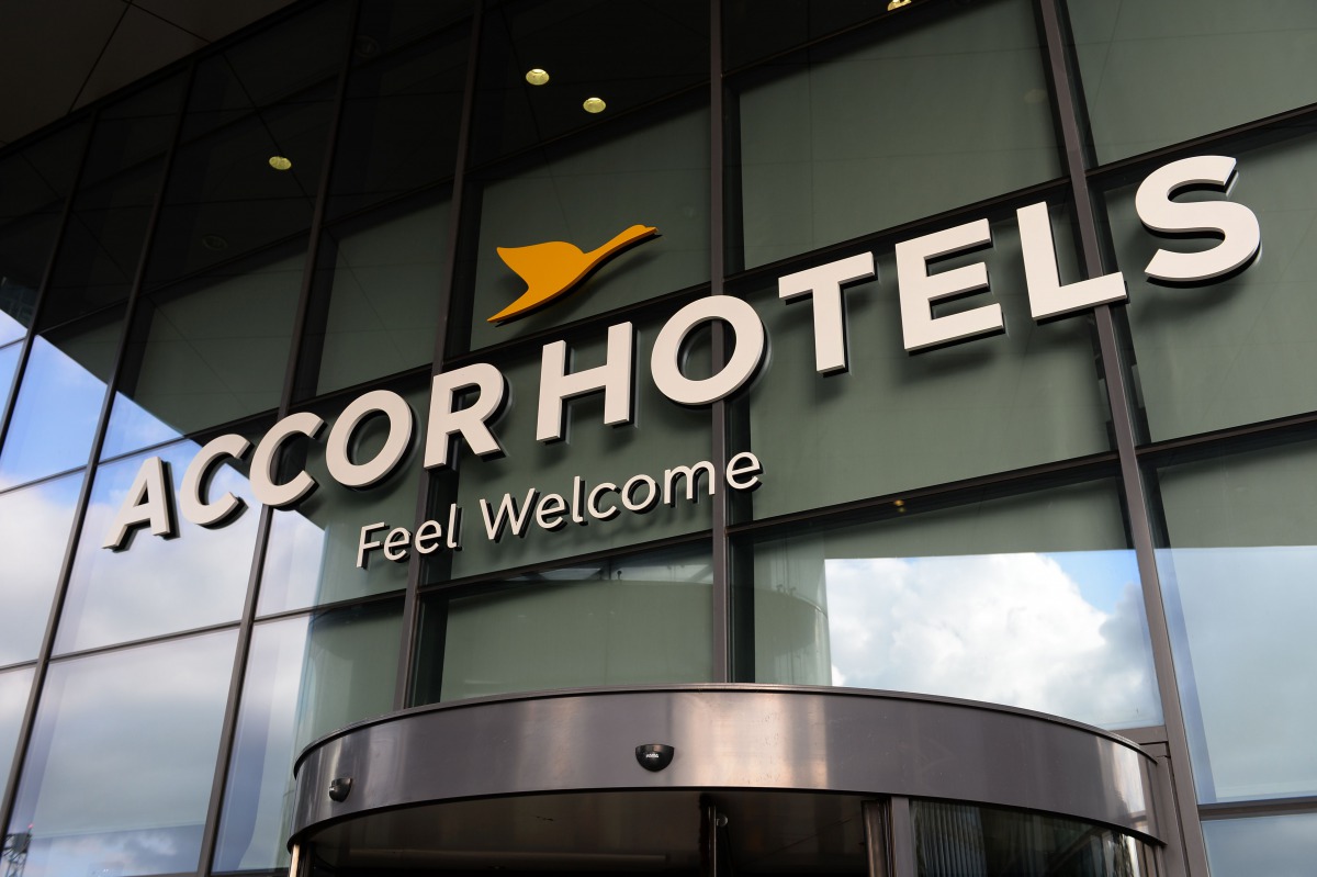 A picture taken at AccorHotels headquarters in Issy-les-Moulineaux near Paris on July 12, 2016, shows the logo of the French hotel operator. AFP/Eric Piermont