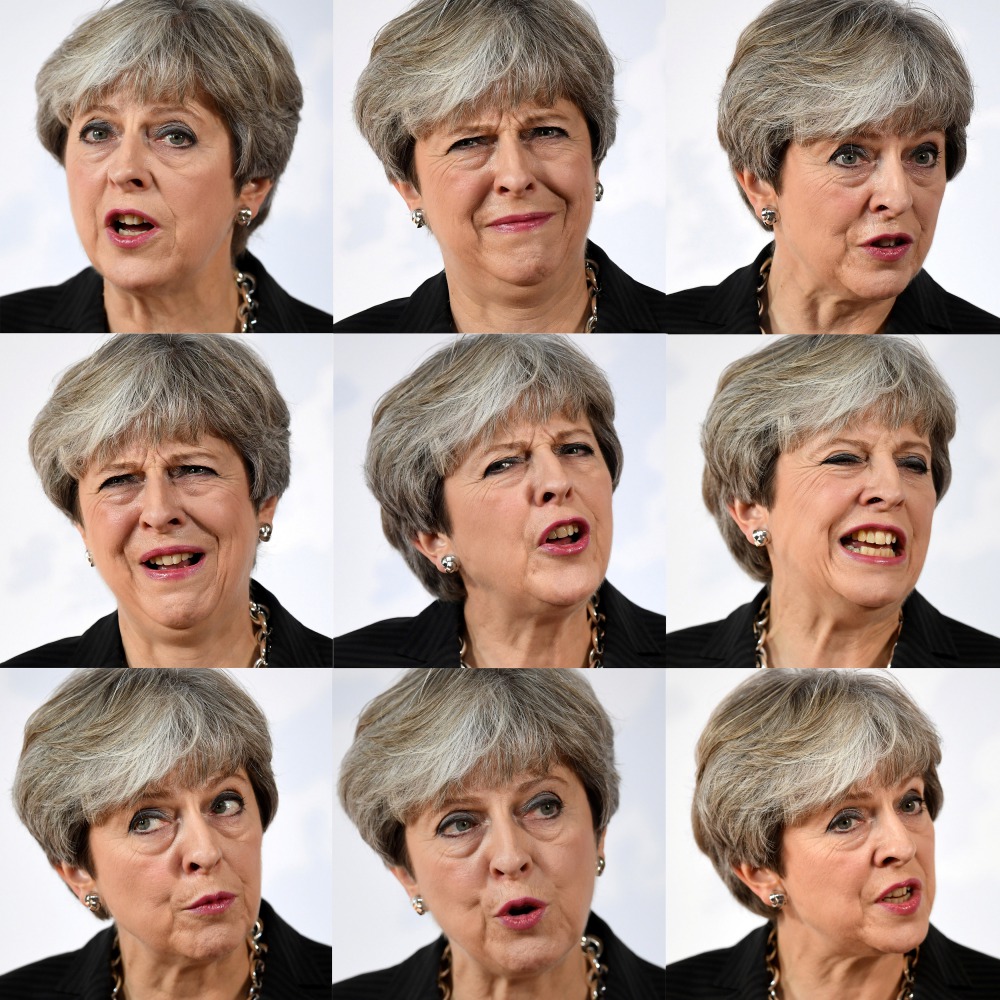 A combination of images shows Prime Minister Theresa May speaking at the Complesso, Santa Maria Novella, Florence,  Italy, September 22, 2017. Reuters/Jeff J Mitchell