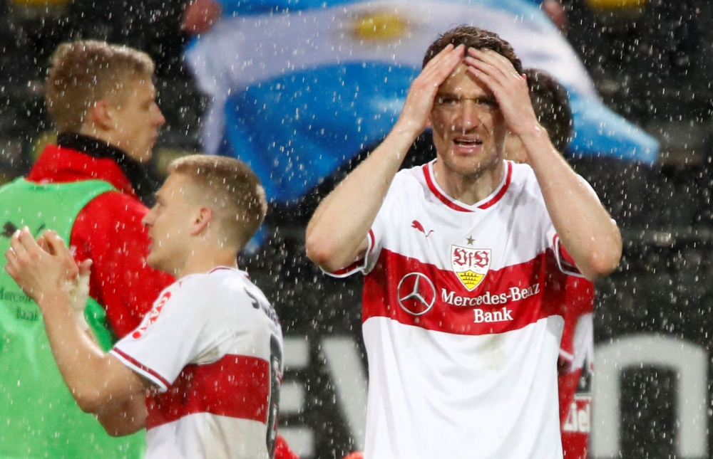 VFB Stuttgart's Christian Gentner looks dejected at the end of the match REUTERS/Wolfgang Rattay 
