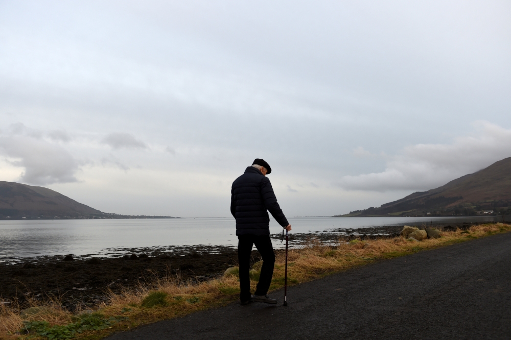 FILE PHOTO: Northern Ireland is seen on the left and the Republic of Ireland is seen on the right with Carlingford Lough in the middle, seen from Omeath, Ireland, January 31, 2017. REUTERS/Clodagh Kilcoyne/File Photo