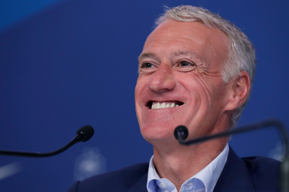 French national football team head coach Didier Deschamps gives a press conference to announce France's squad for the upcoming UEFA Euro 2020 Group H qualifying football matches against Moldova and Iceland at the French Football Federation (FFF) headquart