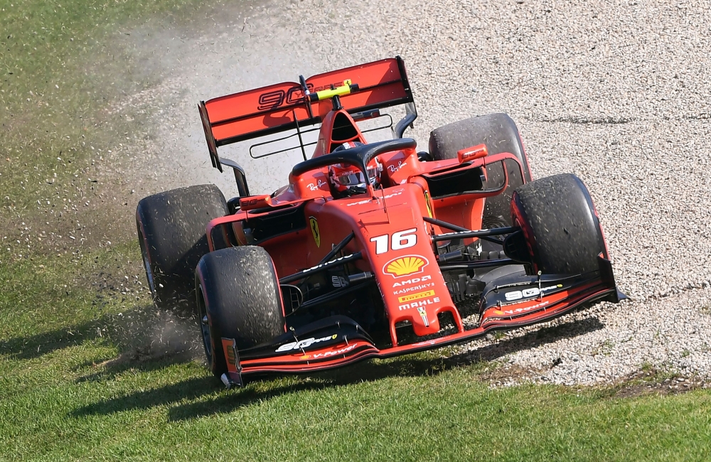 Ferrari's Monegasque driver Charles Leclerc runs off the track during the Formula One Australian Grand Prix in Melbourne on March 17, 2019. AFP / WILLIAM WEST