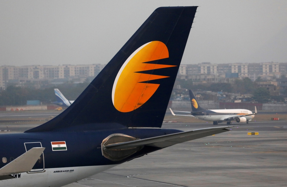 FILE PHOTO: A Jet Airways plane is parked at the Chhatrapati Shivaji International airport in Mumbai, India, February 14, 2018. REUTERS/Danish Siddiqui/File Photo
