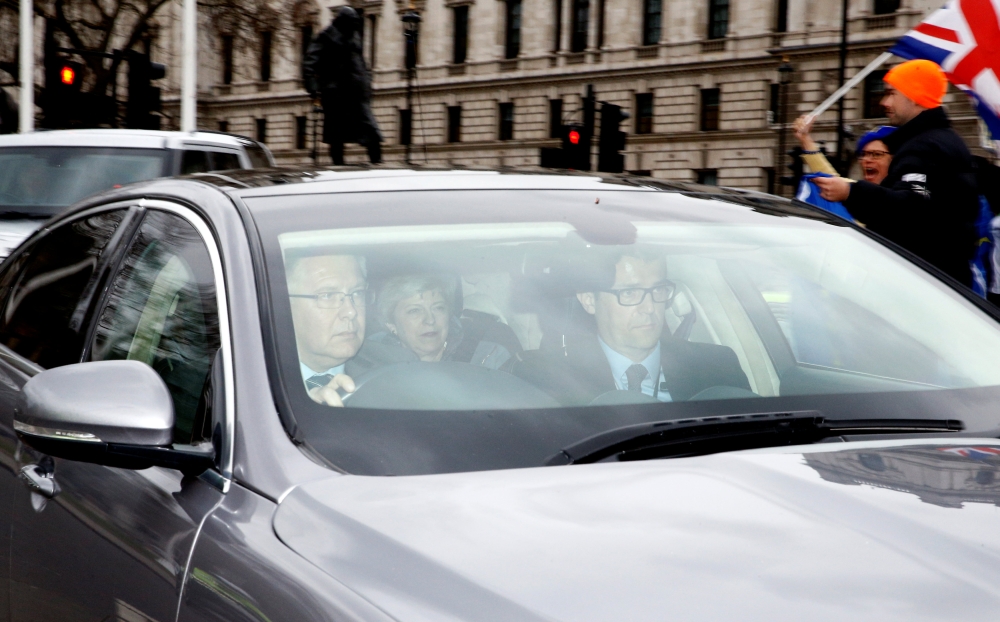 Britain's Prime Minister Theresa May is seen outside the Houses of Parliament in London, Britain March 19, 2019. REUTERS/Henry Nicholls