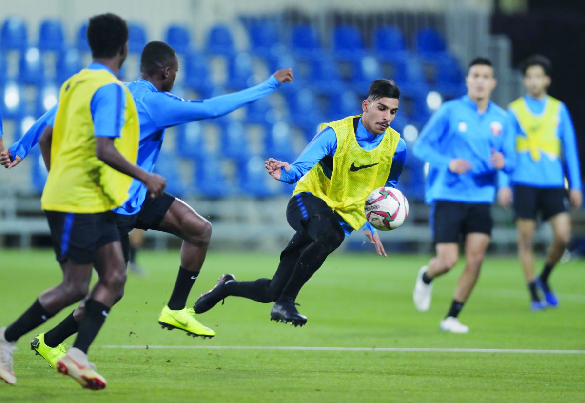 Qatar’s Under-23 players take part in a training session in Doha, ahead of the AFC Asian Cup 2020 qualifiers which will kick off at the Aspire Zone on Friday. 