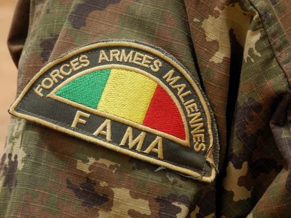 Detail of the badge of a member of the Malian Army (Fama), in Anderamboukane, in Menaka region, on March 22, 2019. AFP / Agnes Coudurier 