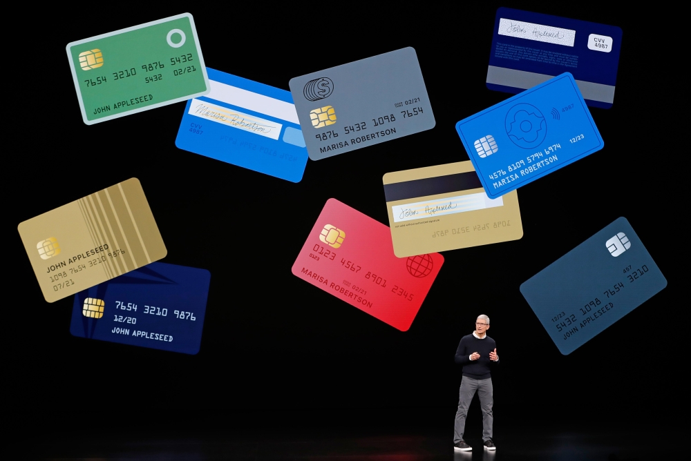 Tim Cook, CEO of Apple, speaks during an Apple special event at the Steve Jobs Theater in Cupertino, California, US, March 25, 2019. Reuters/Stephen Lam