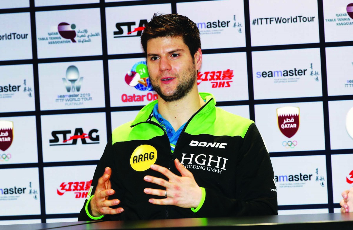 German star Dimitrij Ovtcharov speaks during a press conference held in Doha yesterday. 