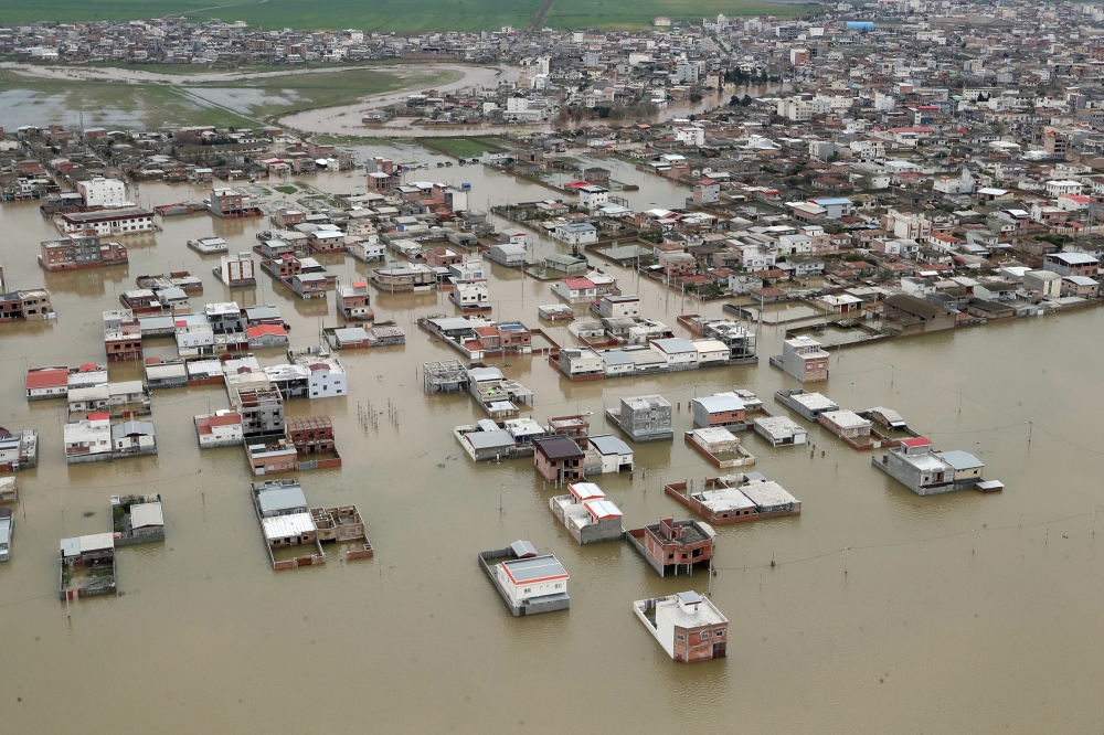 An aerial view of flood-hit areas in Golestan Province in northern Iran on March 21, 2019. Anadolu