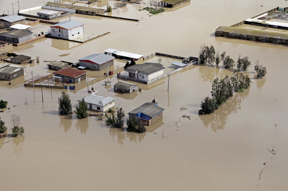 FILE PHOTO: An aerial view of flooding in Golestan province, Iran, March 22, 2019.