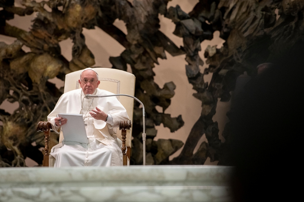 Pope Francis holds an audience for the professors and students of the San Carlo Institute in Milan at the Paul VI Hall at the Vatican April 6, 2019.
