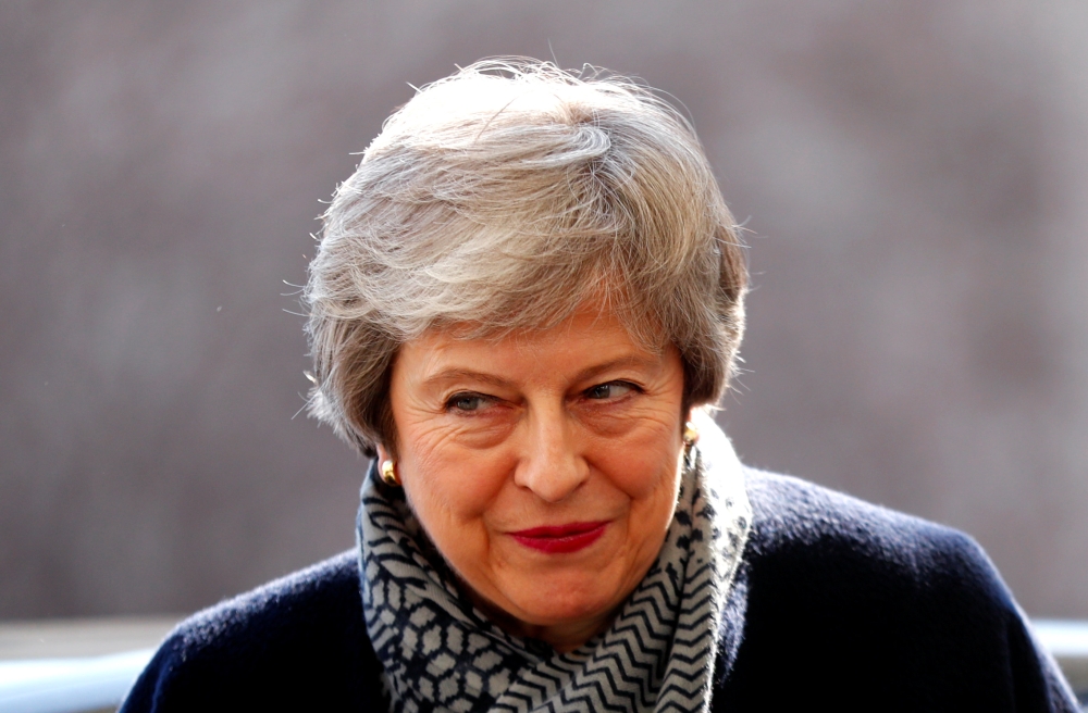 British Prime Minister Theresa May arrives for a meeting with German Chancellor Angela Merkel, at the chancellery in Berlin, Germany, April 9, 2019. REUTERS/Hannibal Hanschke