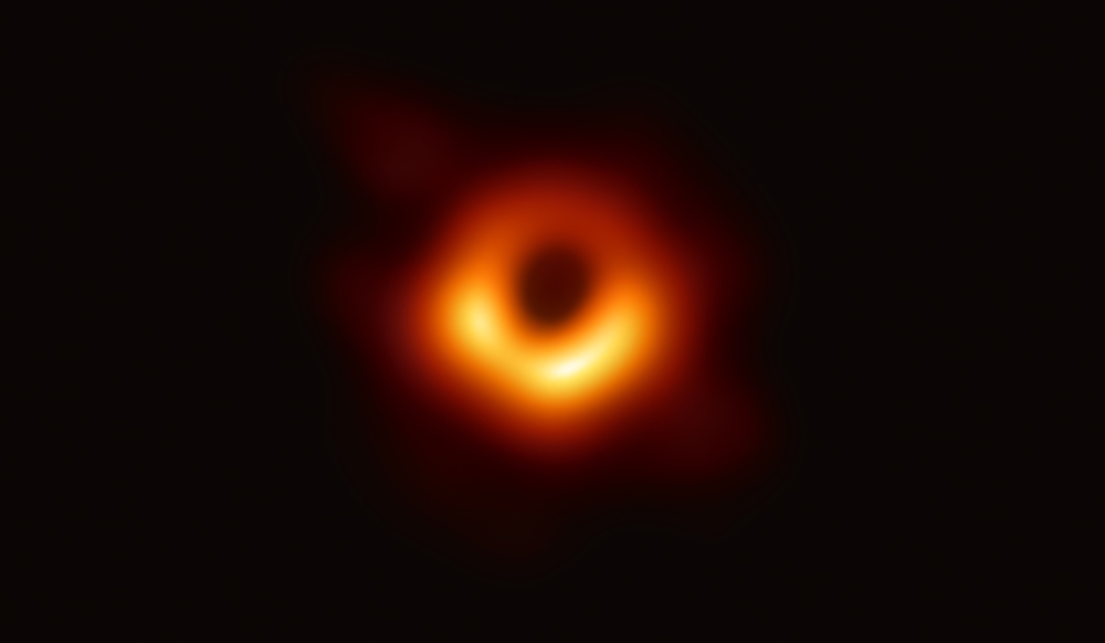A handout photo provided by the European Southern Observatory on April 10, 2019 shows the first photograph of a black hole and its fiery halo.