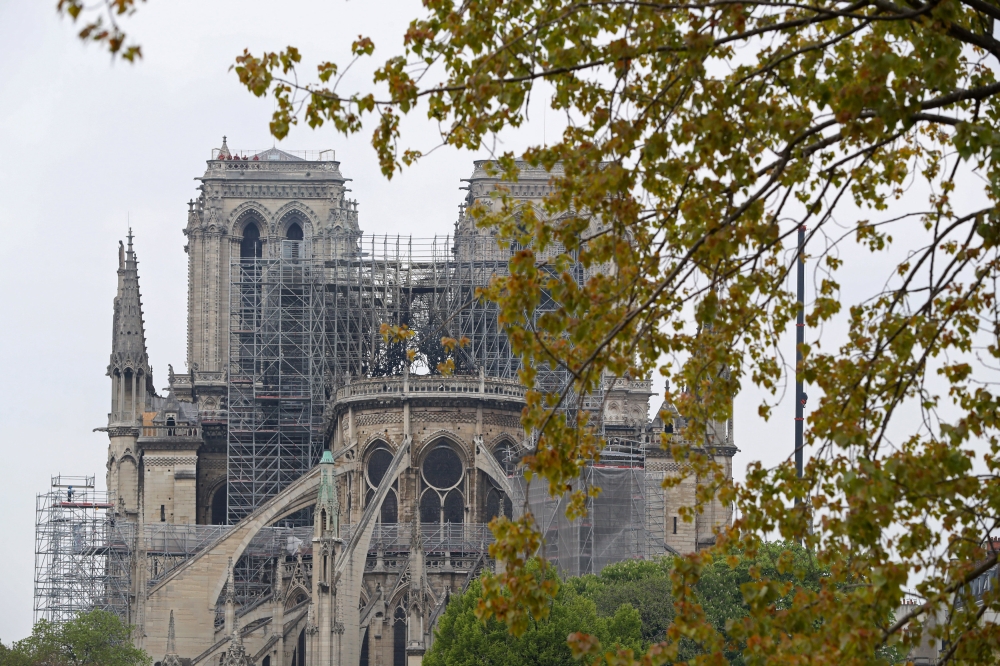 A view shows Notre-Dame Cathedral after a massive fire devastated large parts of the gothic gem in Paris, France April 16, 2019. REUTERS/Yves Herman