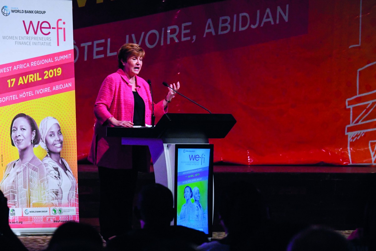 World Bank CEO Kristalina Georgieva speaks during the first Women Entrepreneurs Finance Initiative (We-Fi) West Africa Regional Summit to be held on April 17, 2019 in Abidjan. AFP/Issouf Sanogo

