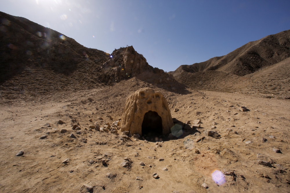 An installation representing a cave on Mars is seen at the C-Space Project Mars simulation base in the Gobi Desert outside Jinchang, Gansu Province, China, April 17, 2019. Reuters/Thomas Peter