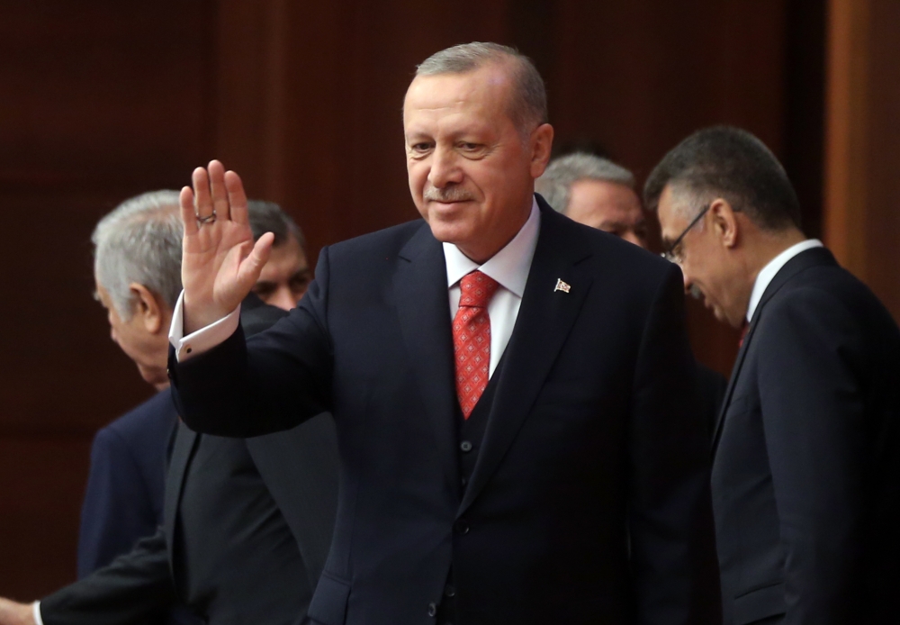President of Turkey Recep Tayyip Erdogan greets MP's during a special session at Grand National Assembly of Turkey (TBMM) within National Sovereignty and Children’s Day in Ankara, Turkey on April 23, 2019. Evrim Ayd?n - Anadolu