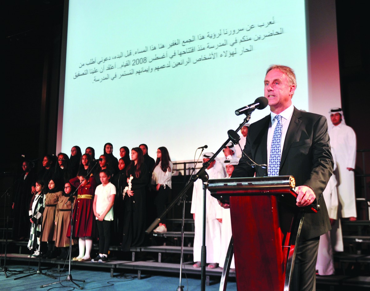 David Monk, Head of the School, giving a speech during the anniversary celebrations. Pic: Abdul Basit / The Peninsula