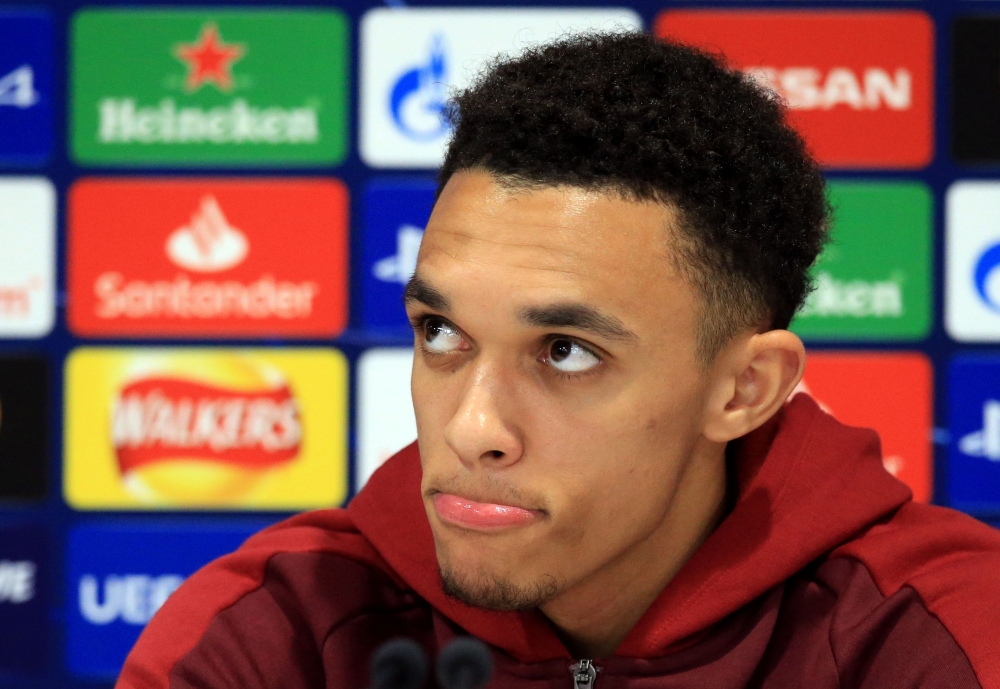 Liverpool's English defender Trent Alexander-Arnold attends a press conference at Anfield stadium in Liverpool, north west England on on May 6, 2019, on the eve of their UEFA Champions League semi-final second leg football match against Barcelona. / AFP /