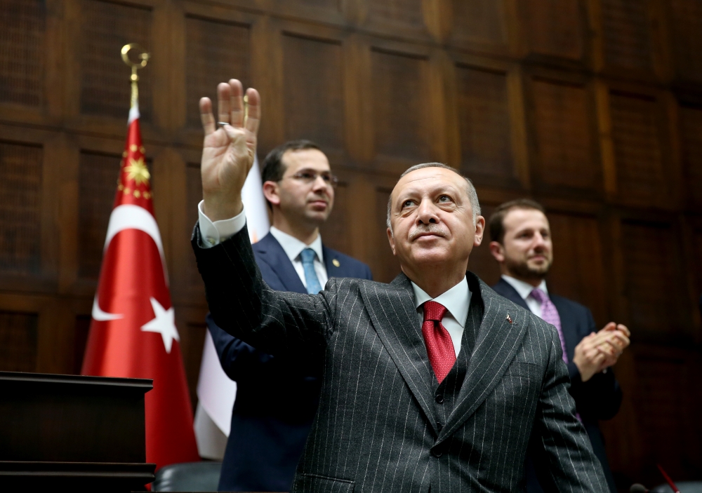 Turkish President and leader of Turkey's ruling Justice and Development (AK) Party Recep Tayyip Erdogan attends his party's parliamentary group meeting at the Grand National Assembly of Turkey in Ankara, Turkey on May 07, 2019.  Ra?it Aydo?an - Anadolu