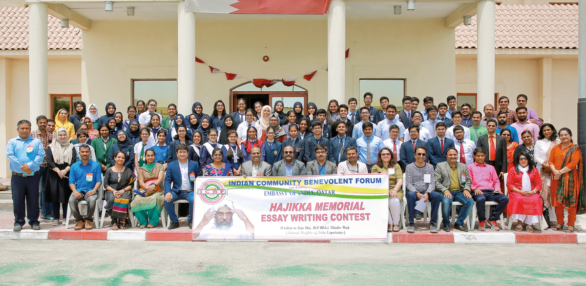 The participants at the Hajikka Memorial Essay Writing Contest 2019 pose for a photo.