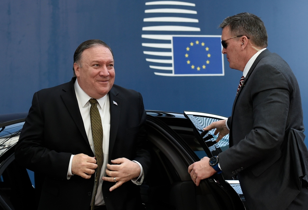 US Secretary of State Mike Pompeo (L) arrives at the EU headquarters in Brussels on May 13, 2019.  AFP / JOHN THYS