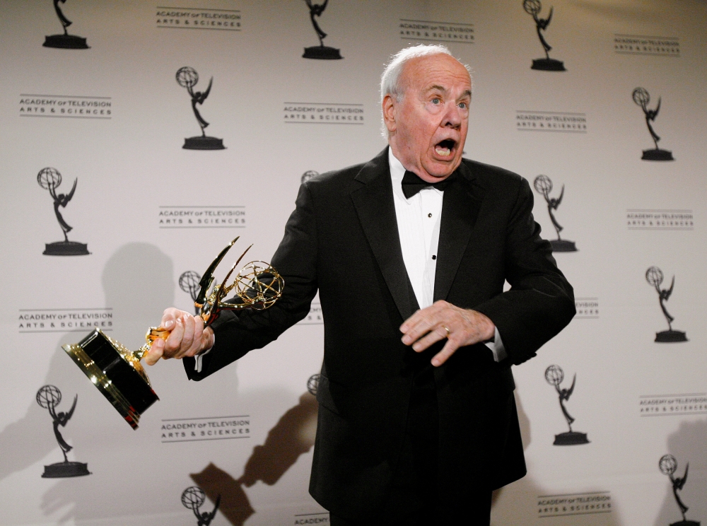 Actor Tim Conway holds his Emmy award for outstanding guest actor in a comedy series for 