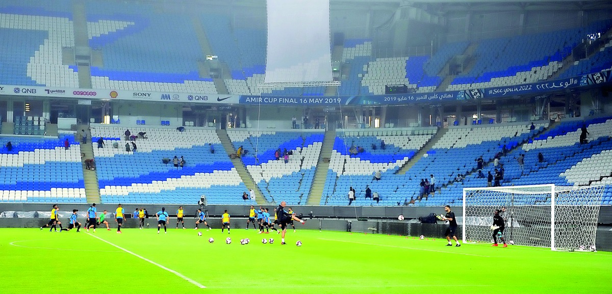 Al Sadd team members training at Al Wakrah Stadium. Pic: Salim Matramkot / The Peninsula